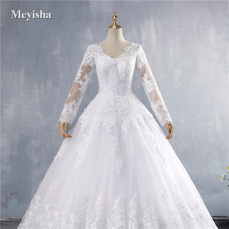 ZJ9160 2019 2020 New Crystal White Long Sleeve Lace Bottom Vintage Wedding Dresses for brides plus size maxi | Свадьбы и торжества