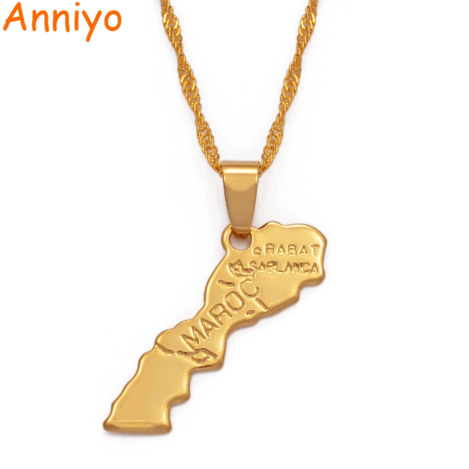 Anniyo Maroc карта кулон ожерелье золотого цвета модные украшения для женщин/мужчин карта Марокко#200610