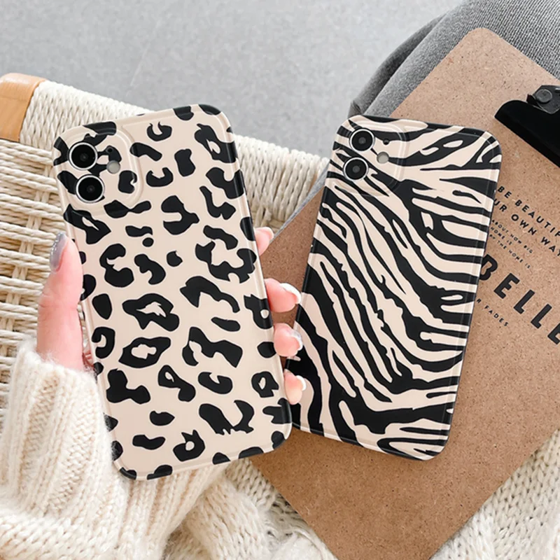 

For iPhone 12 Pro Max Case Fashion Beige Leopard Zebra Print Phone Case Cover For iPhone 12 Mini 11 Pro Max XR X XS Max 7 8 Plus