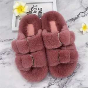 Image for Womens Fur Slides Slippers Vacatin Beach Flat Sand 