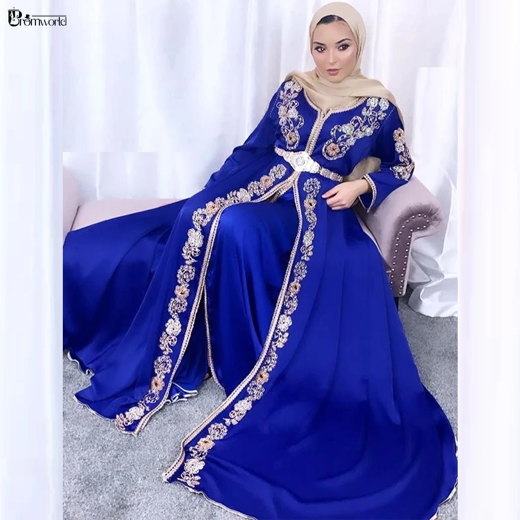

Женское вечернее платье с длинным рукавом, атласное винтажное платье-трапеция с бусинами, роскошное платье в мусульманском стиле Дубая Кор...