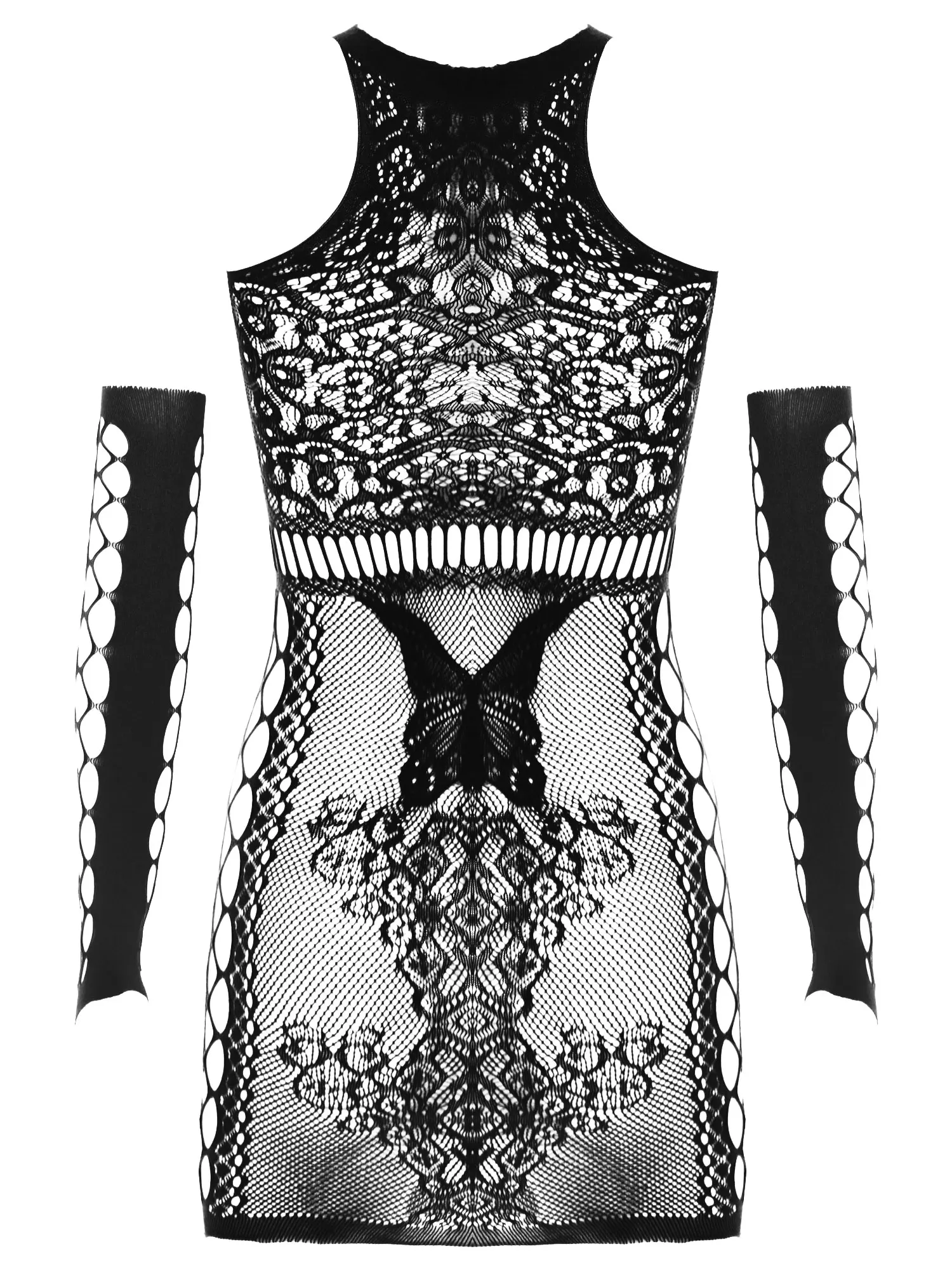 Женское Эротическое ажурное Сетчатое платье с бабочками сексуальное облегающее