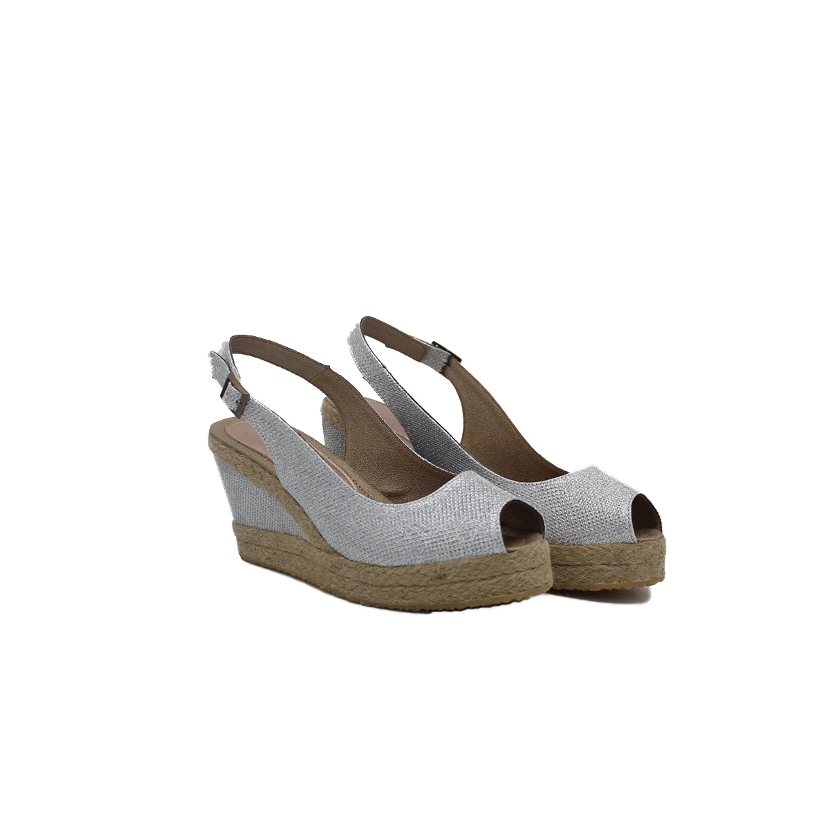 

Сандалии из сетки и льна на танкетке