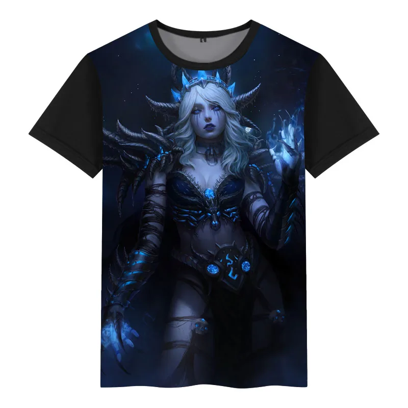 

2021 Summer men's a 3D anime T-shirt World of Warcraft Lich King Illidan shirt streetwear large size alternative round neck top