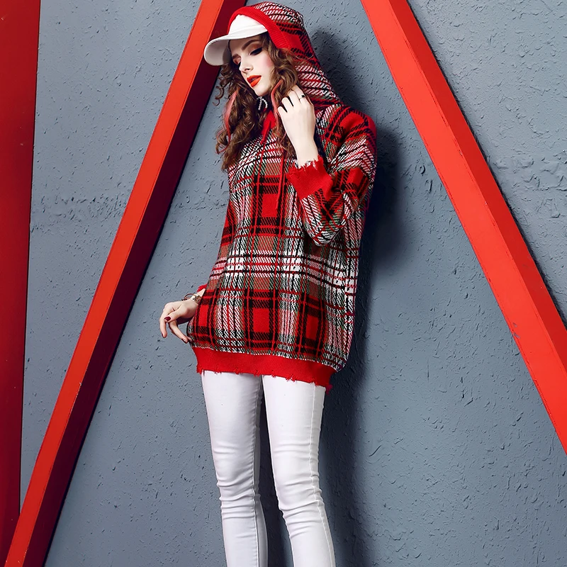 LORDLDS Fashion Womens Hooded Hoodies Plaid Women Clothes 2019 New Girl Light Red Pullovers Tops for woman | Женская одежда