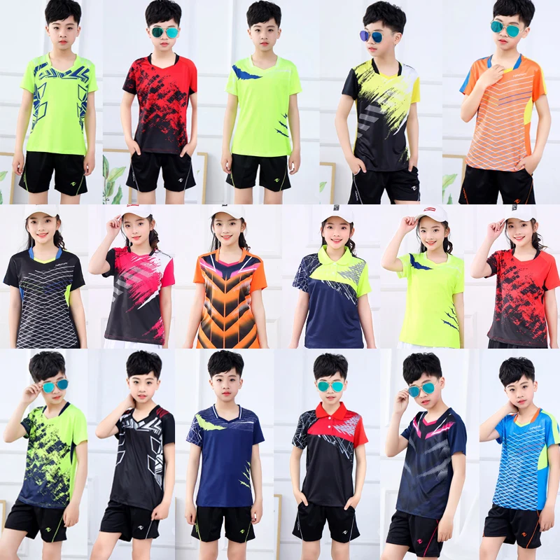 

Kids Sets Shirt Badminton Boy Girl short sleeve Suit T shirt Tennis Girls Clothes Ping Pong Youth Clothing Table Tennis Kits