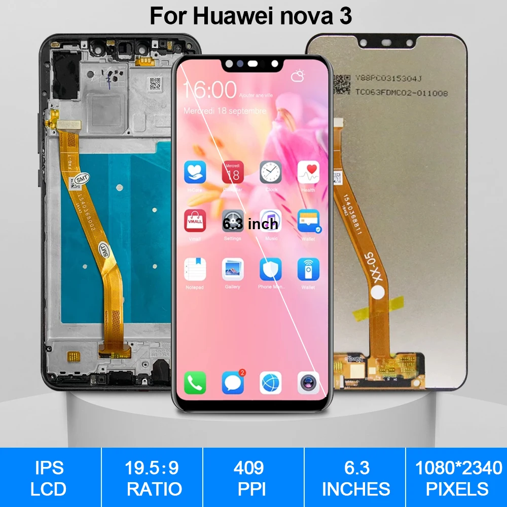 Pantalla t&aacute;ctil Original para Huawei Nova 3, piezas de repuesto de digitalizador LCD, PAR-AL00, PAR-LX1M-1