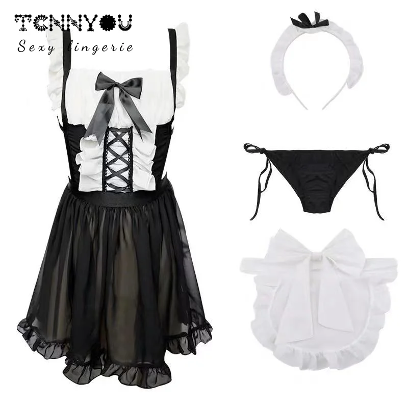 

TCNNYOU Sexy Babydoll Dress Maid Costume Women Sexy Lingerie Set Cosplay Exotic Costumes French Apron Servant Lolita