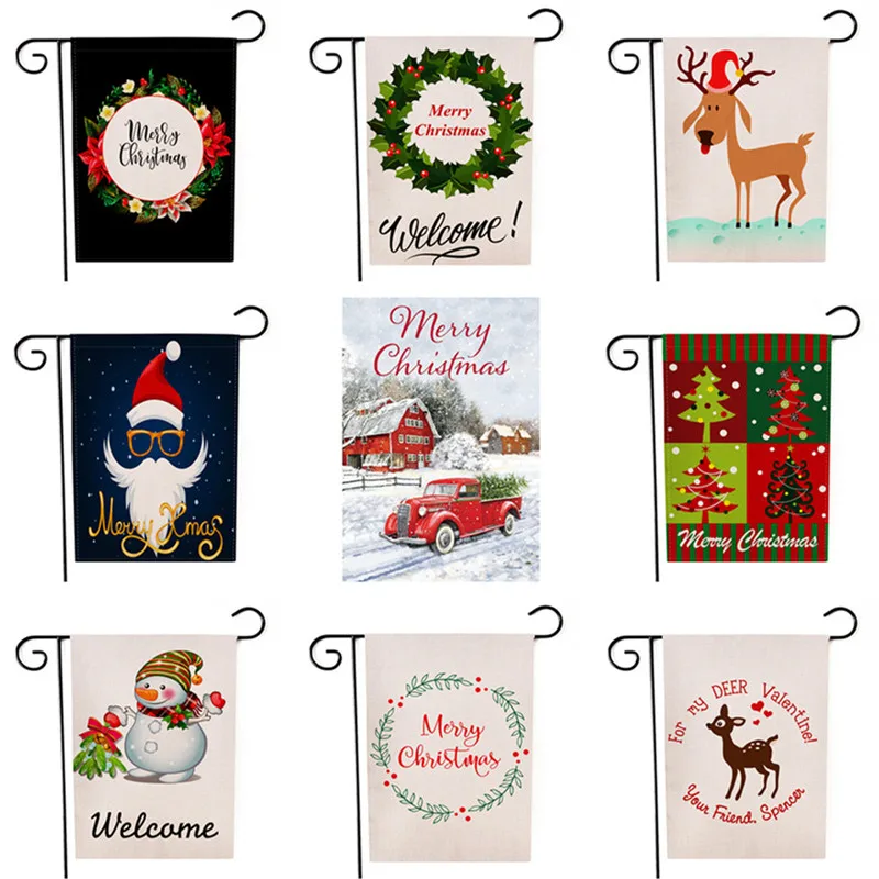 Lychee двухсторонние садовые флаги Рождественская серия льняные баннеры вечерние