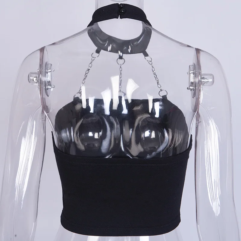 

Hang a neck vest Women's tube top Europe and the United States crop top New Street Iron chain navel One word collar 83396