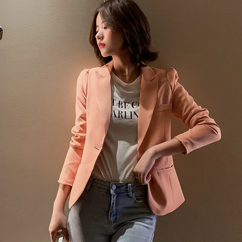 Dark pink PEONFLY блейзеры женские новые осенний костюм куртка Женский офисный костюм для дам черный однокнопочный деловой блейзер с вырезом пальто - Цвет: Dark pink