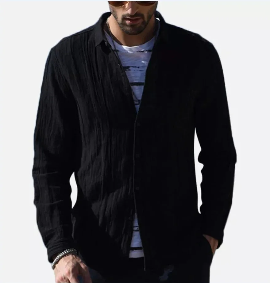 

2019 New Men's Casual Cotton linen shirt Male White Long Sleeve Shirts Men Autumn Solid Color Flax Shirt Tops S-2XL