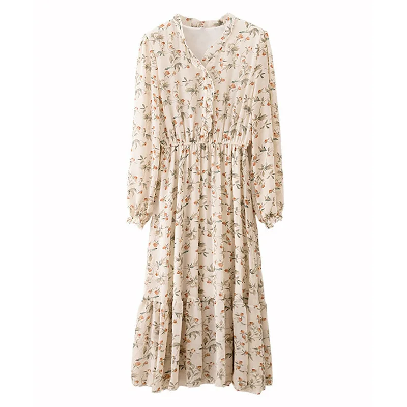 

Floral V-Neck Dress Women's Spring And Summer 2021 New Long-Sleeved Waist Slimming Dress Women's Clothing