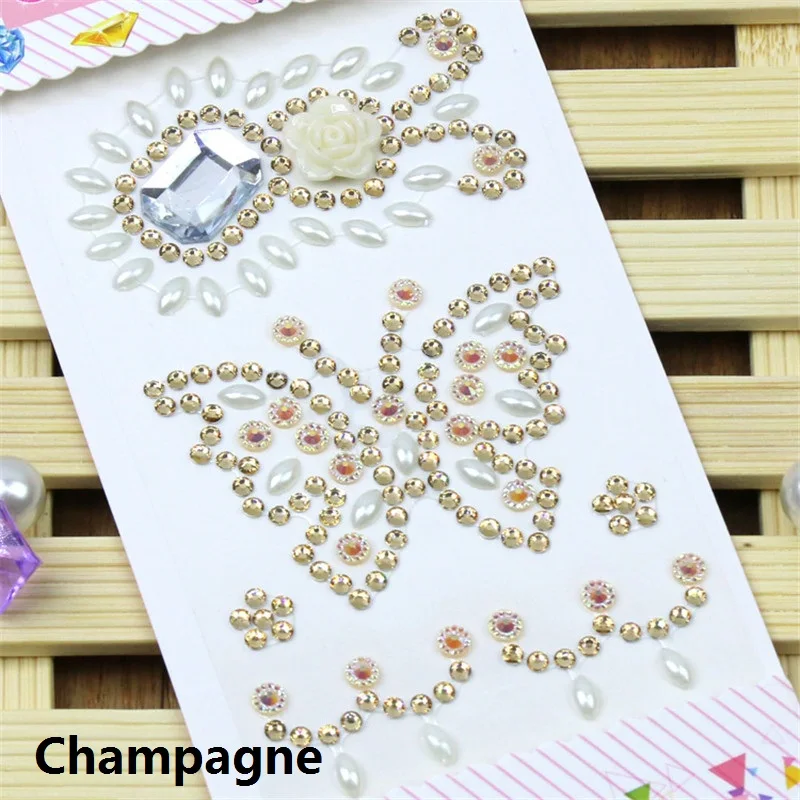 CA475-Champagne 1 лист акриловые стрекозы искусственные бриллианты с повторяющимся цветом DIY Ручная работа телефон украшение автомобиля Скрапбукинг Ремесло стикер кристалл аксессуары - Цвет: CA475-Champagne