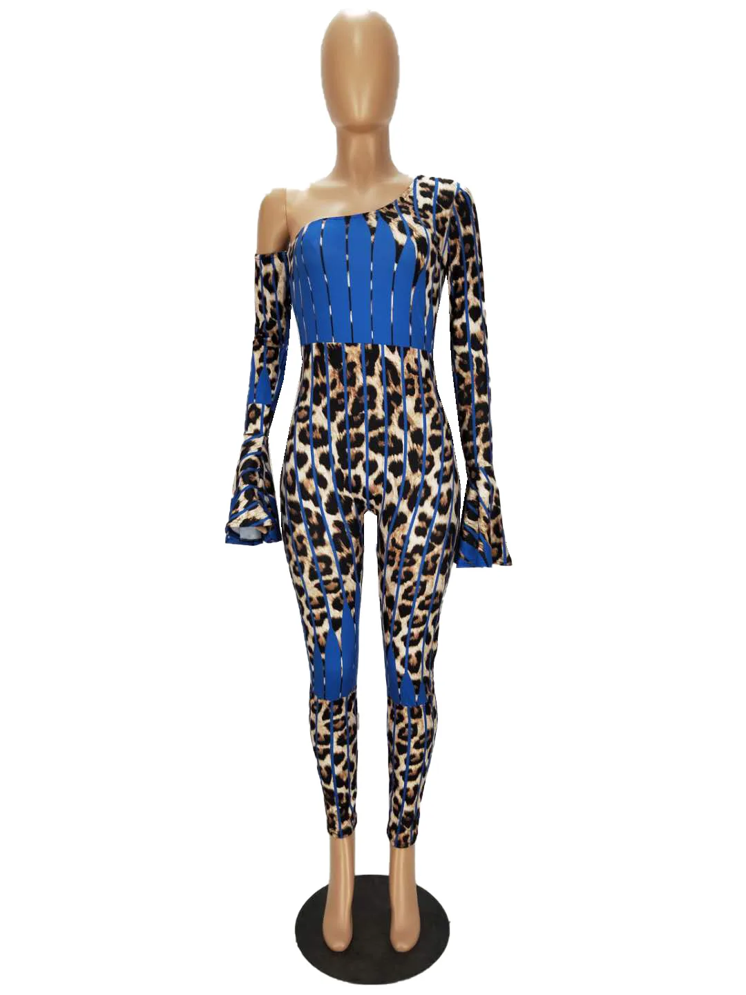 

One Shoulder Jumpsuit Leopard Long Jumpsuit Women Elegant Monos Mujer Elegante Combinaison Femme Sexy One Piece Jumpsuit Rompers