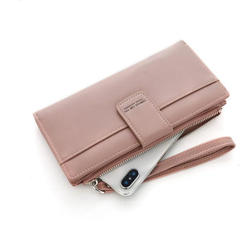 Женский Длинный кошелек из искусственной кожи с браслетом на молнии карман для