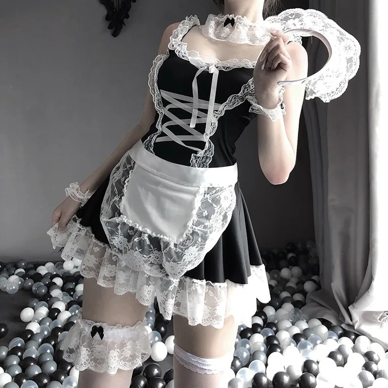 

Ladies New Cosplay Costumes Adult Erotic Temptation Maid Outfit Fashion Cosplay Lingerie 2021 Summer Womens Sexy Lace Sleepwear
