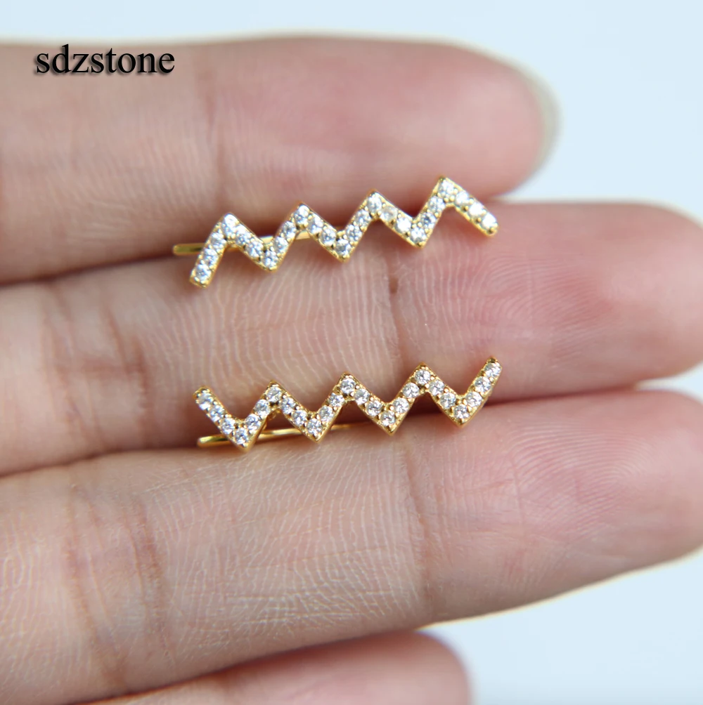 Женские серьги с волнистыми Фианитами серебро 925 пробы | Украшения и аксессуары