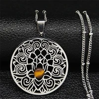 2022 yoga lotus natural stone stainless steel chain necklace silver color charm necklace jewelry joyeria acero inoxidable%c2%a0n1016