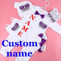 custom name baby jumpsuit boy cotton newborn baby clothes 0 3 month rhinestone crown jurken white baby pajamas set for boys
