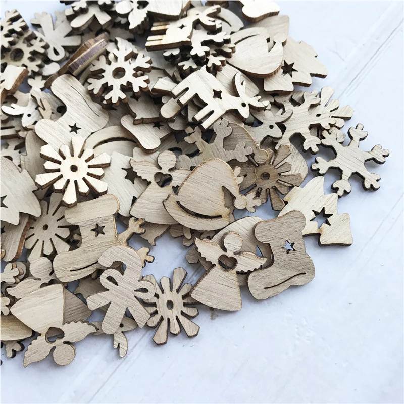 50/100 шт. DIY Плетеный абажур из натурального дерева чип Рождественская елка висячие украшения кулон подарки для детей Снеговик Форма Рождество украшения для дома