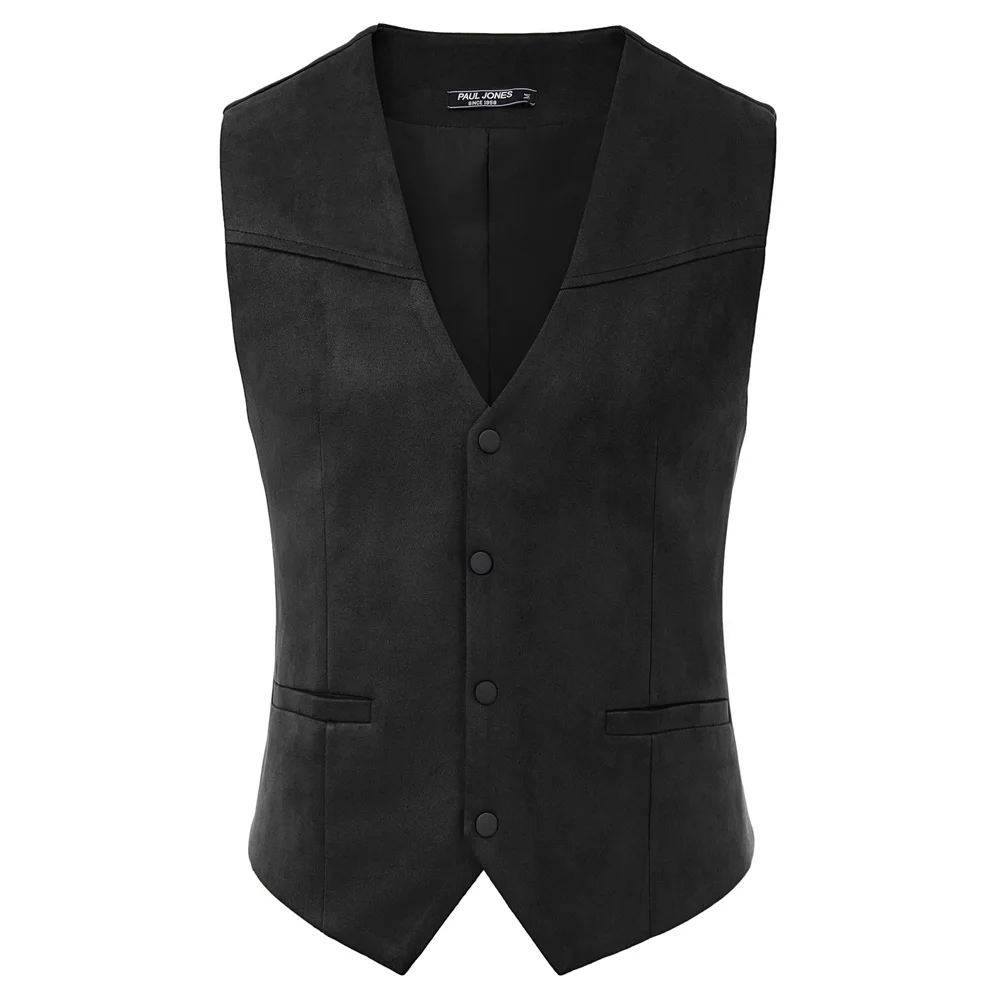 Мужской деловой жилет из искусственной замши однотонный без рукавов с глубоким v