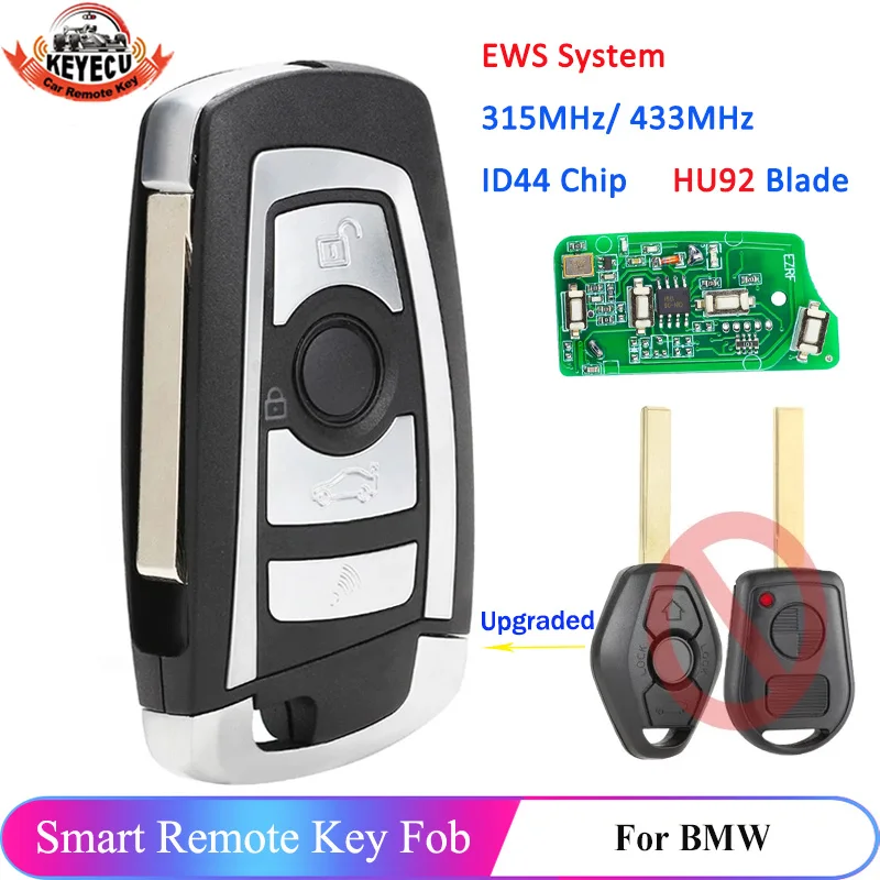 

KEYECU EWS Modified Flip Remote Key Fob 4 Button 315MHz 433MHz PCF7935AA ID44 Chip For BMW E38 E39 E46 M5 X3 X5 Z3 Z4 HU92 Blade