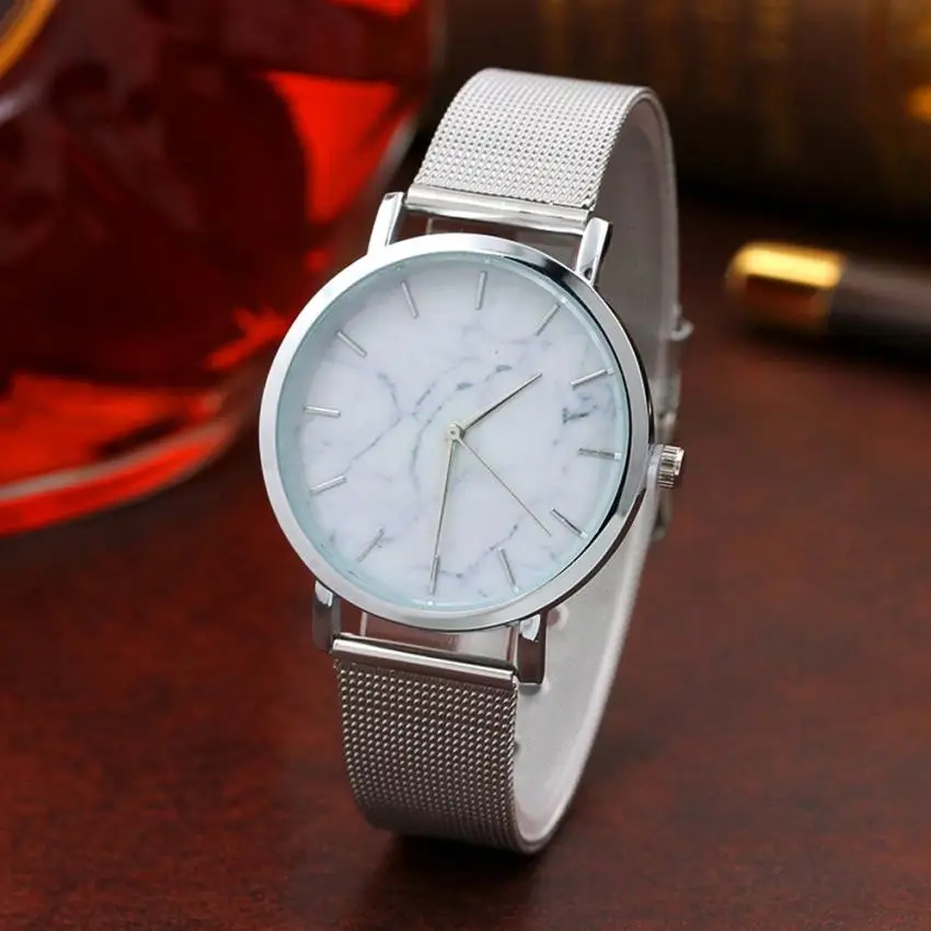 

Fashion Women Marble Surface Stainless Steel Band Quartz Movement Wrist Watch