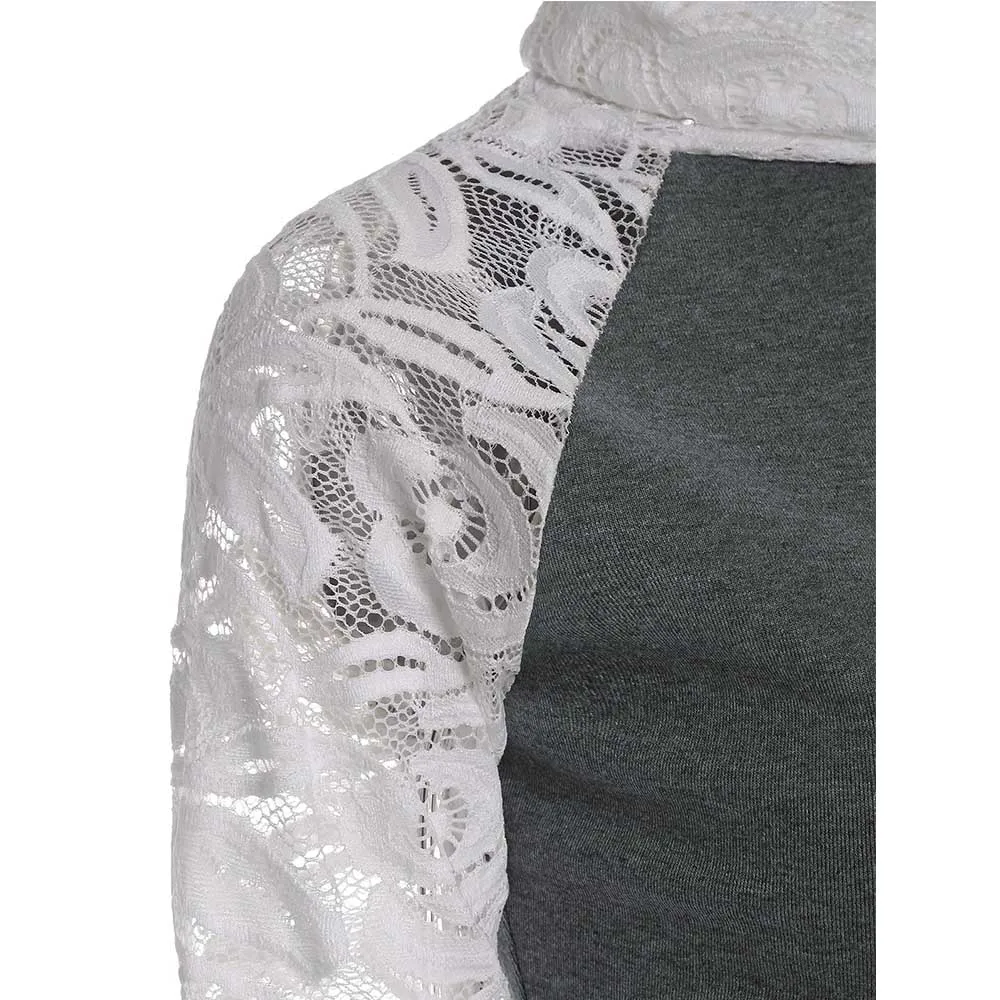 Женская трикотажная футболка с длинным рукавом и высоким воротником | одежда