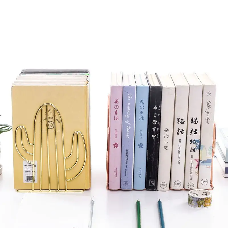 

2PCS/Pair Creative Cactus Shaped Metal Bookends Book Support Stand Desk Organizer Storage Holder Shelf