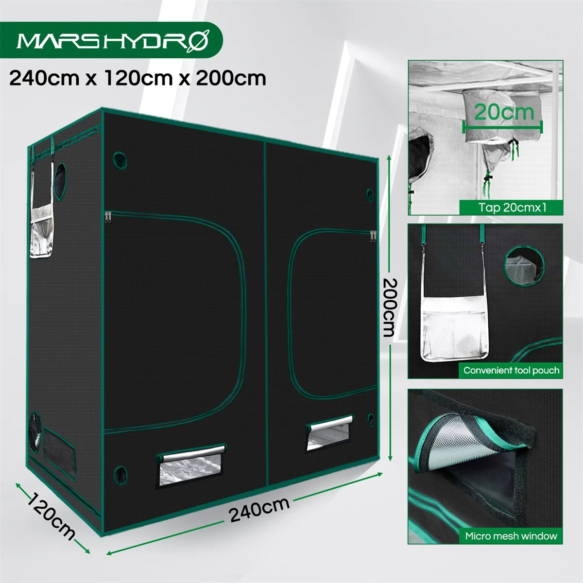1680D Mars Hydro 240X120X200cm Крытый светодиодный тент для выращивания внутри система