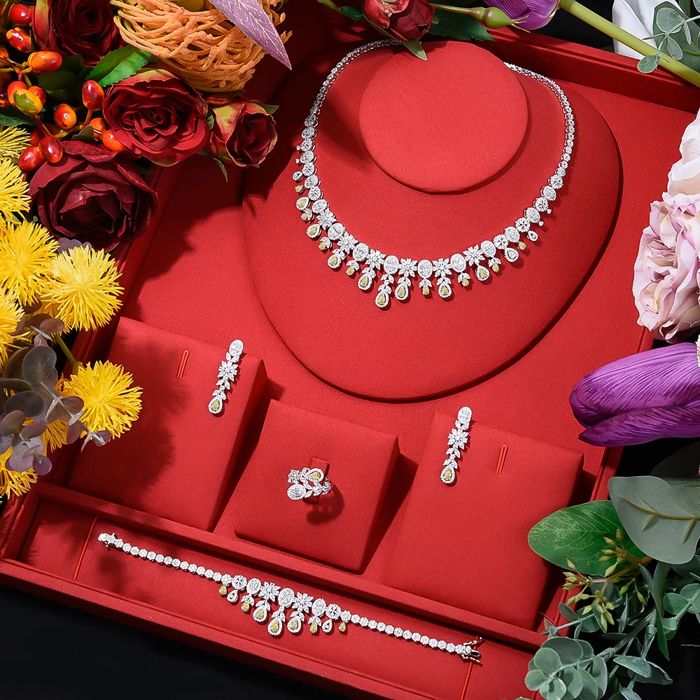 GODKI New Trendy Flowers girocolli Set di gioielli per donna matrimonio zircone CZ africano Dubai Set di gioielli da sposa Dance Party