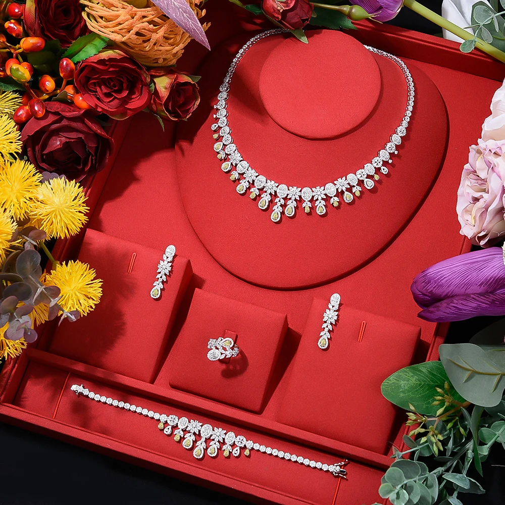 Novo na Moda Conjunto de Jóias para o Casamento Conjunto de Jóias Godki Flores Gargantilhas Feminino Zircon cz Africano Dubai Nupcial Dança Festa