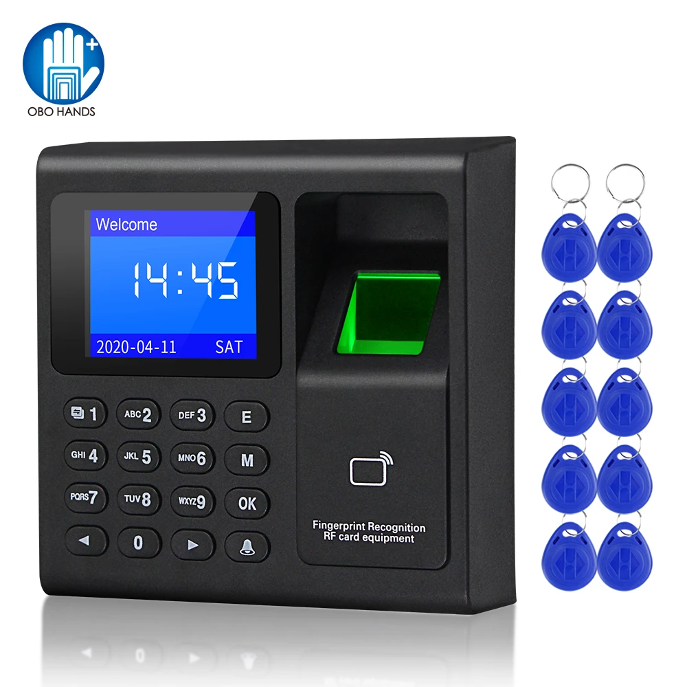 

Biometric Fingerprint RFID Access Control Keypad System Electronic USB Time Clock Recorder Attendance Machine +10 Keyfobs Card