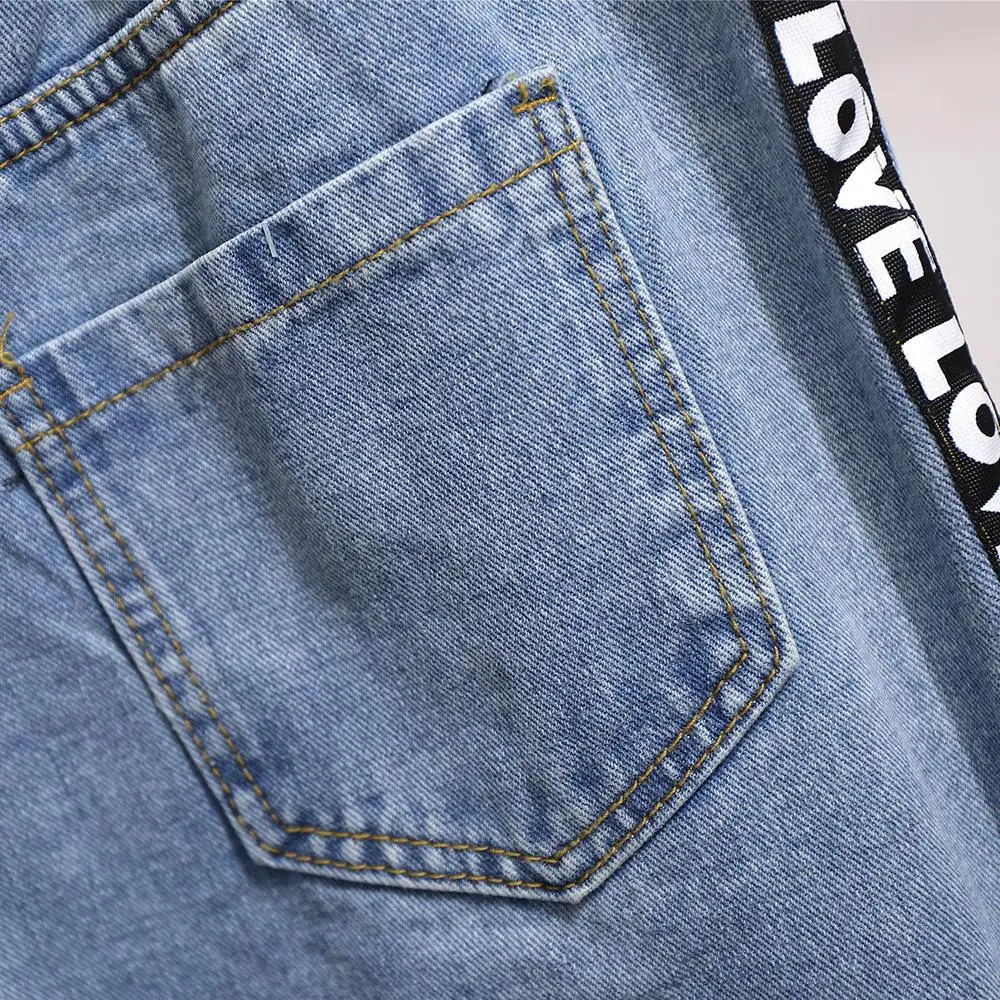 Джинсы женские с эластичным поясом повседневные брюки из денима широкими