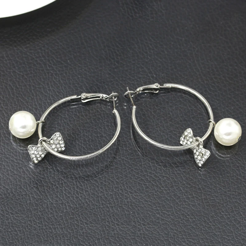 Модные ювелирные изделия полный кристалл бант жемчужные серьги большой круг