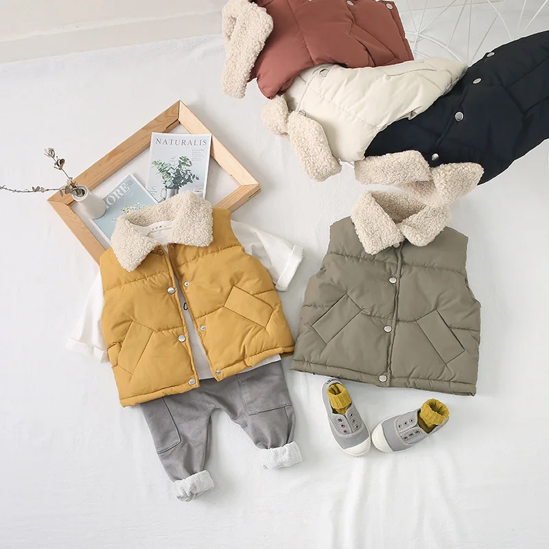 Осенне зимние модные жилеты в Корейском стиле с воротником из овечьей шерсти для