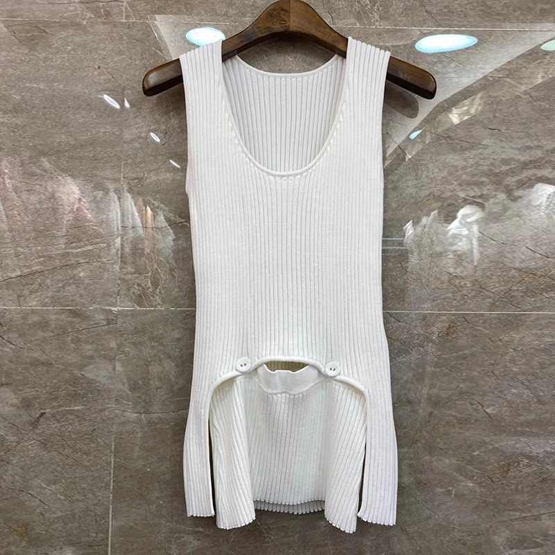 TWOTWINSTYLE Casual Knitting Sweater Women O Neck Sleeveless Slim Patchwork Striped Sweaters For Female Fashion Clothes 2020 New |
