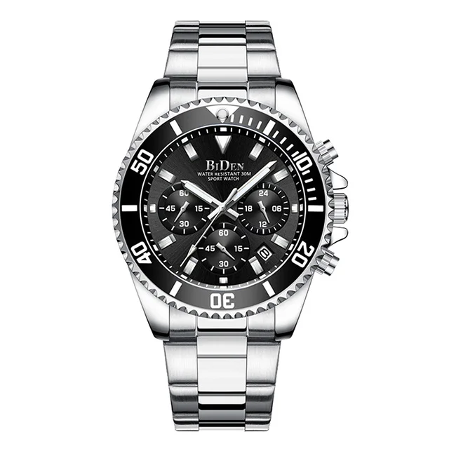 silver black Модные Rolexable мужские часы лучший бренд класса люкс водонепроницаемые часы из нержавеющей стали Мужские кварцевые часы спортивные наручные часы с хронографом - Цвет: silver black