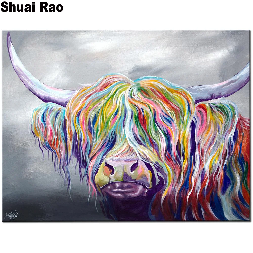 Алмазная вышивка Радужная высокогорная корова полная квадратная 5d алмазная