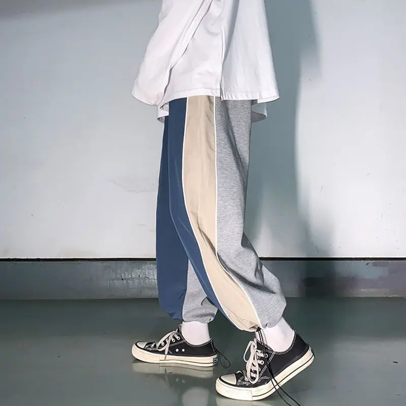 

Spring casual pants male Korean trend straight wide-leg loose ankle-length sports trousers preppy style high street sweatpants
