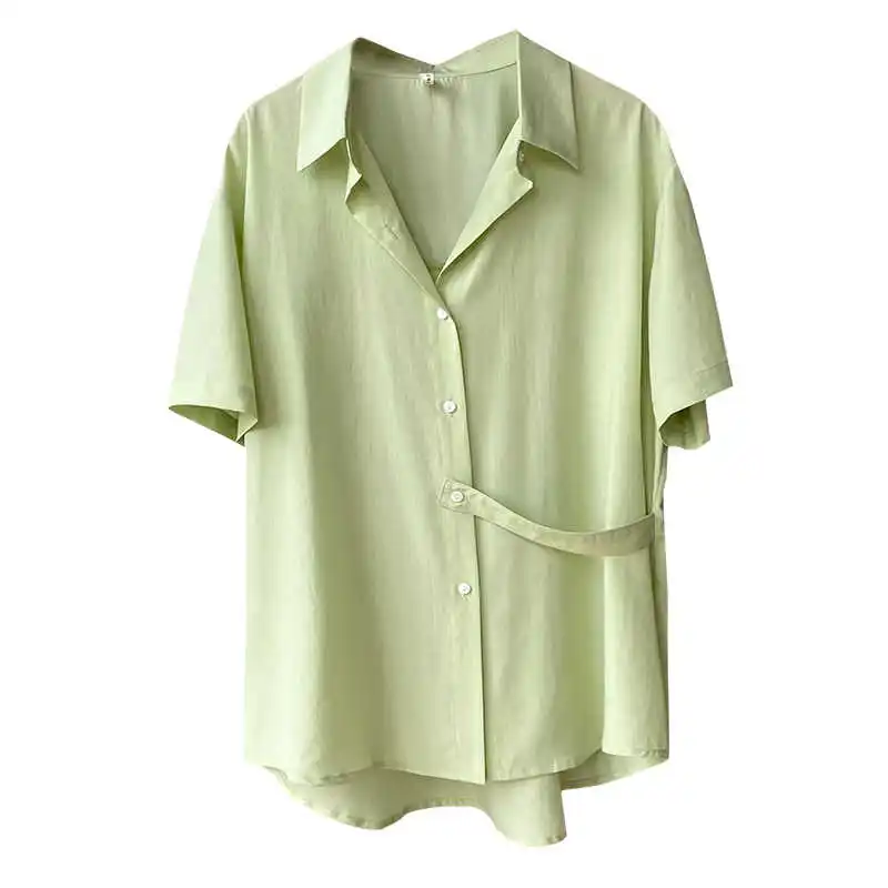 

COZOK Style Korean Solid Color Shirt Women's Summer Short Sleeve 2021 Design Feeling Loose Two Wear Shirt Top 791