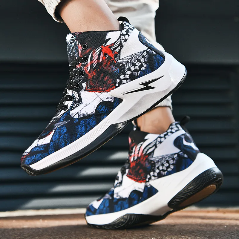 Retro Colorful Printed Basketball Shoes For Man Profession Couple Designer Sneakers Men Outdoor Breathable Mesh Training Shoes