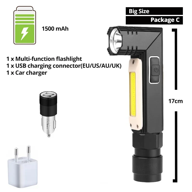 Package C-Big size Многофункциональный светодиодный фонарик 5 Режим освещения USB перезаряжаемая Рабочая лампа Регулируемая лампа передние и задние сильные Магнитный факел - Испускаемый цвет: Package C-Big size