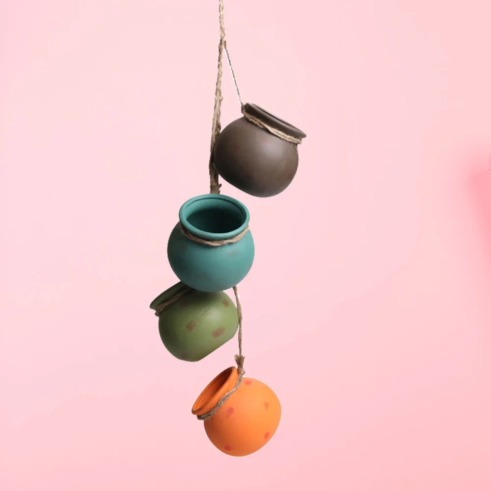 

4pcs Hanging Ceramic Pot Planters Wall Ceiling Mount Succulent Plant Pot Planters Container Bonsai Pots with Hemp Rope (