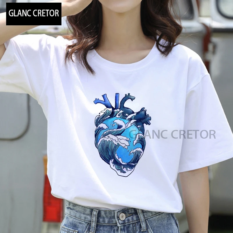 

Harajuku Aesthetics Summer Korean style T shirt Women Heart Earth t shirt Fashion tshirt female Tees Tops