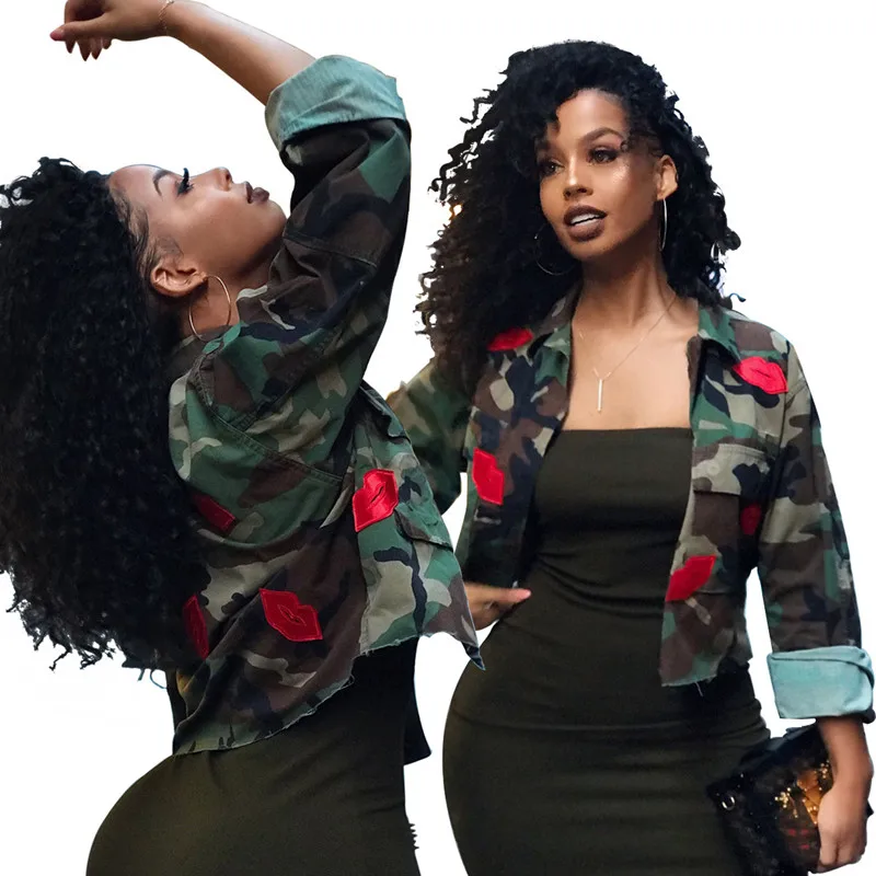 

Autumn Womens Short Jackets Camouflage Military Army Print Pocket Long Sleeve Cardigan Short Shirt Jacket Outwear 2019 Fashion