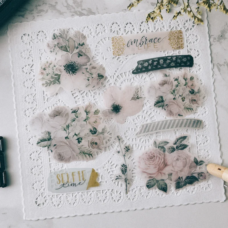 45 шт./упак. Винтаж цветы калька бумажная наклейка для творчества ремесло Скрапбукинг альбом журнал хлама Happy