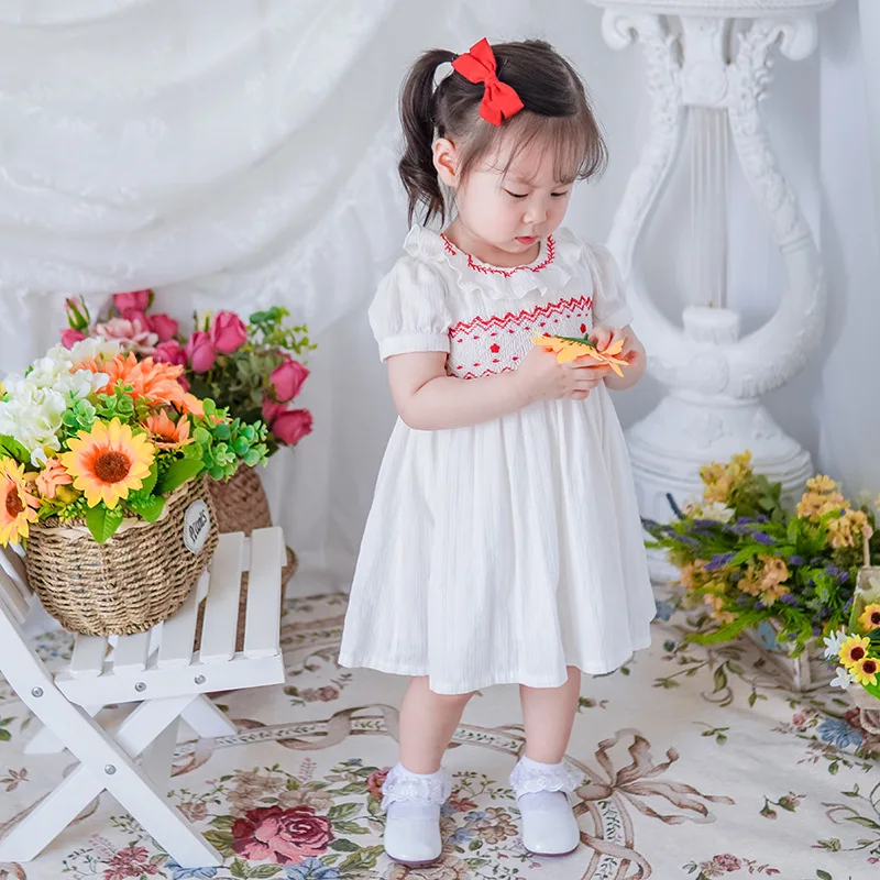 Белое платье для маленьких девочек Хлопковое Детские платья в испанском стиле