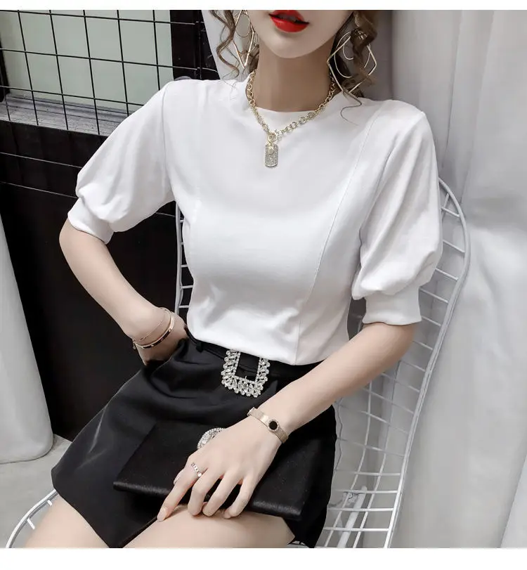 

Fashion Women 2020 Summer T Shirt Puff Short Sleeve Plus Size Korean Thin Ladies Basic Tshirt Cotton Tees Shirt Femme Tops PD138